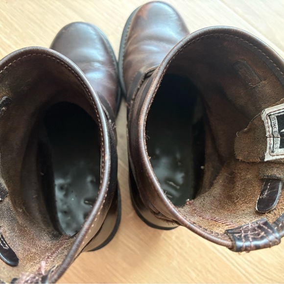 Frye Brown Leather moto Boots 7 made USA - Picture 5 of 9